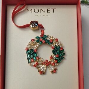 Monet Gold and Red Wreath Ornament